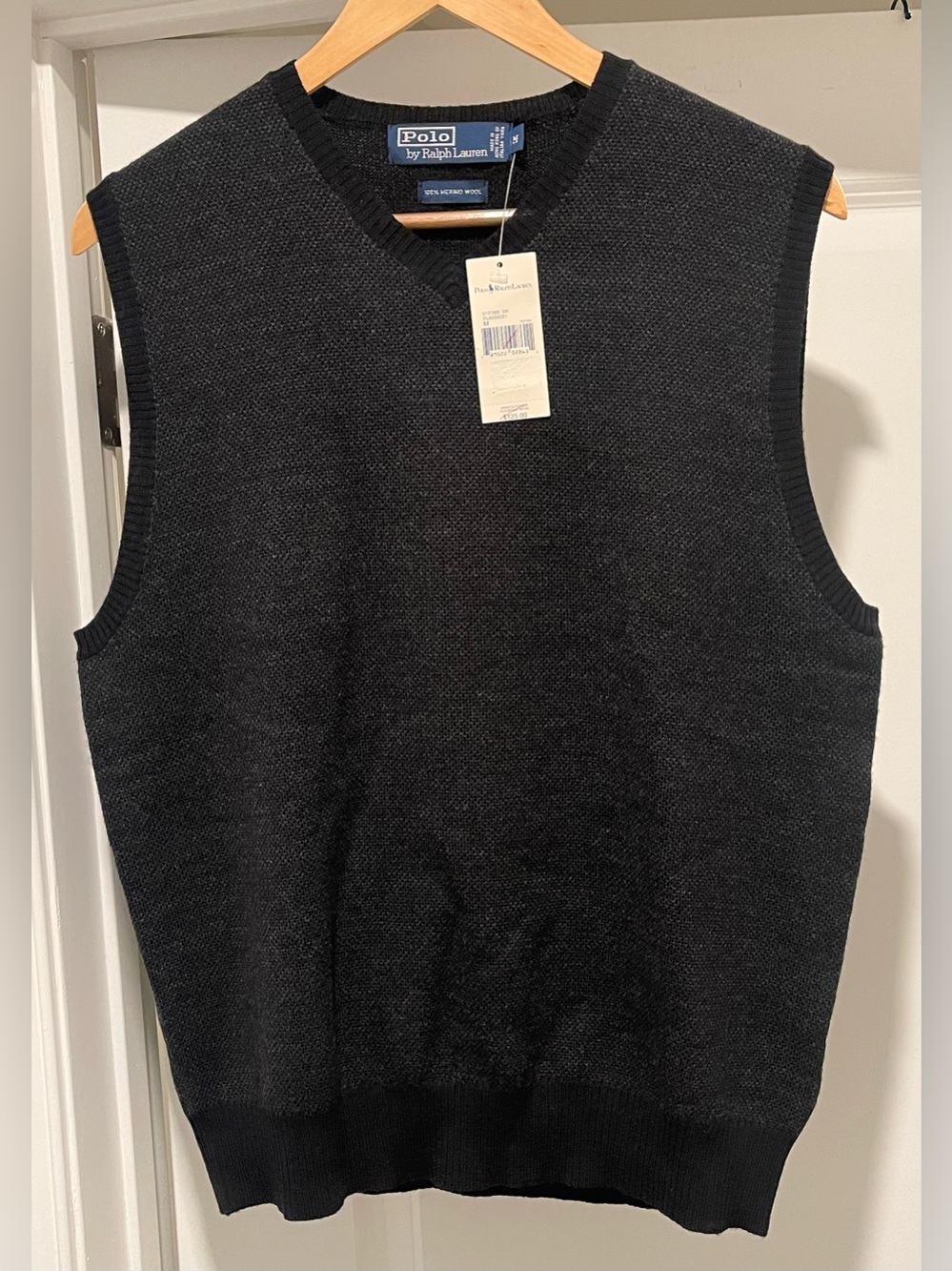 Polo Ralph Lauren 100% Merino Wool Sleeveless V-Neck Vest Medium NWT Charcoal